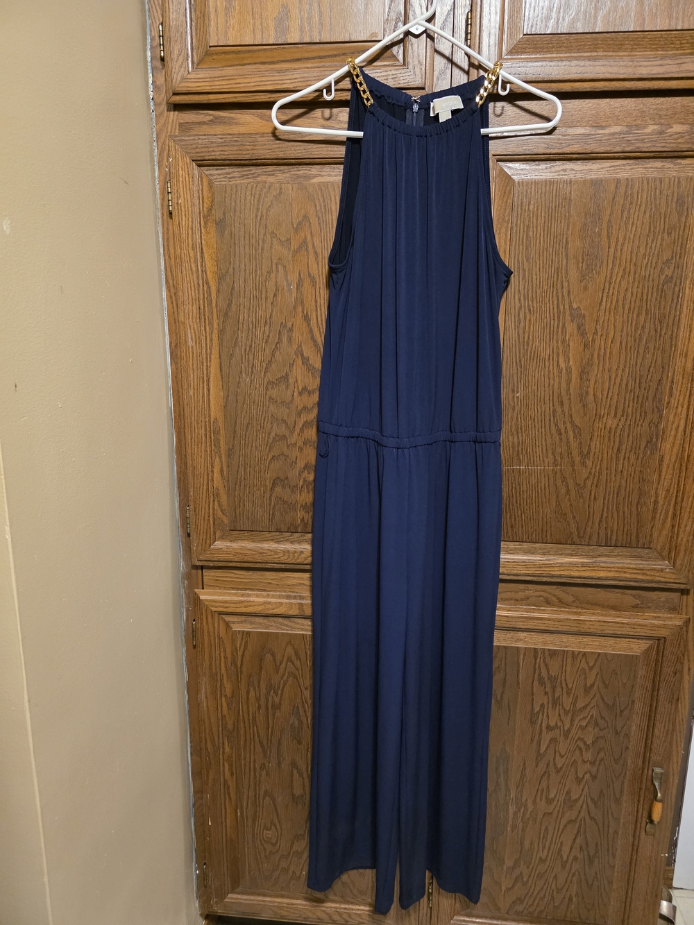 MICHAEL Michael Kors Navy Sleeveless Jumpsuit with Gold Chain Straps